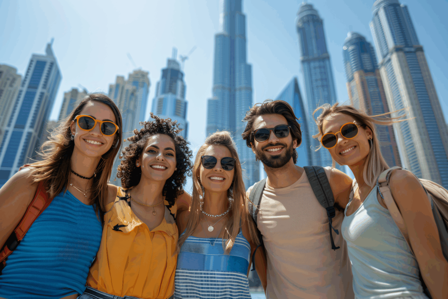 portrait friends visiting luxurious city dubai